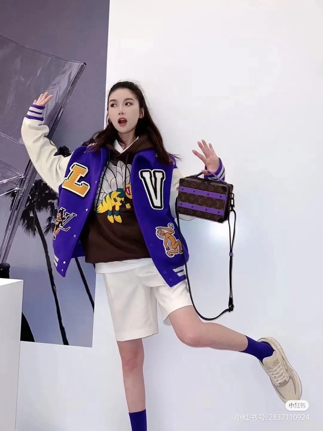 Louis Vuitton/Louis Vuitton 22Fw towel embroidered letter frog baseball jacket
